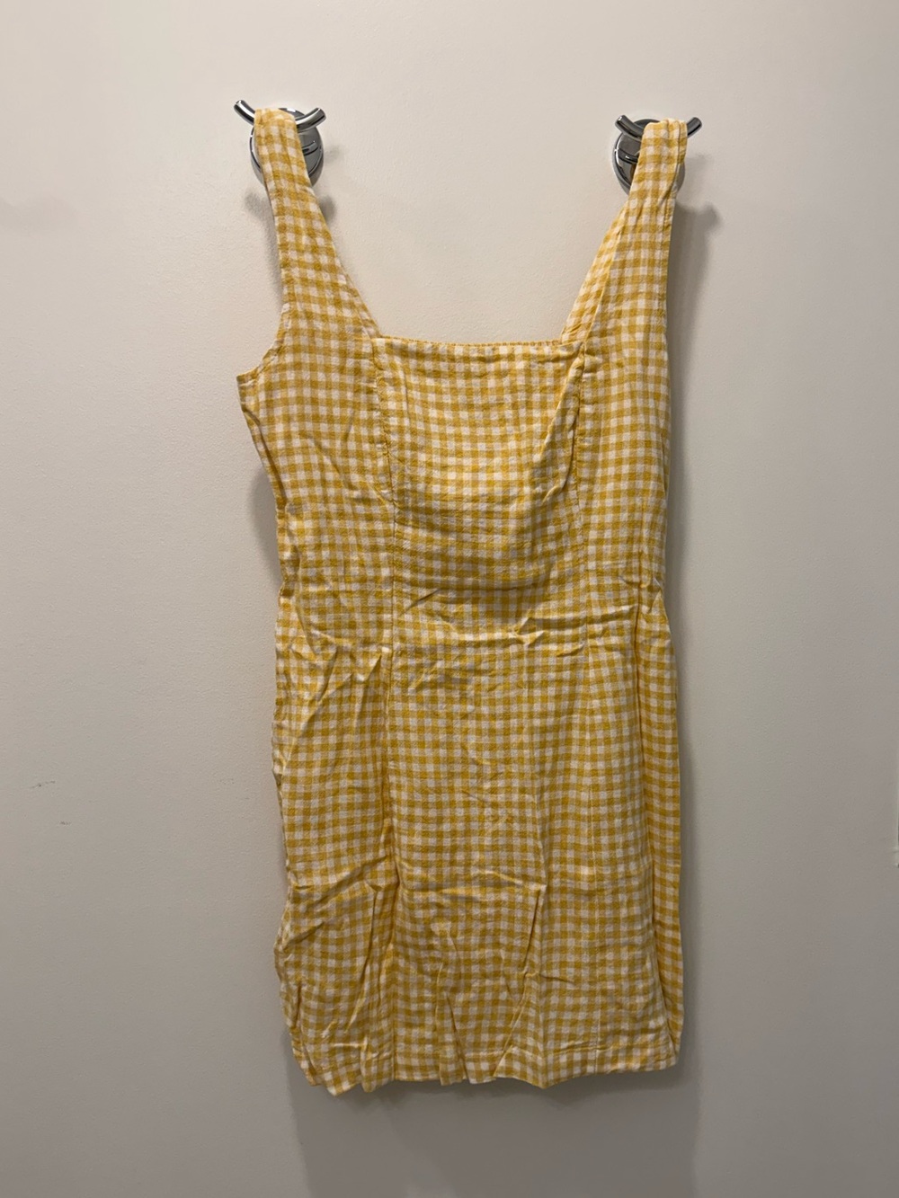 Yellow Gingham Square-Neck Mini Dress